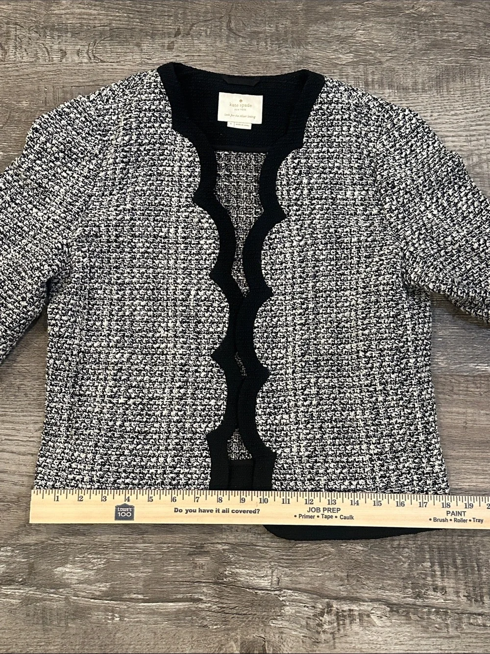 kate‎ spade Black and White Tweed Scalloped-Edge Jacket